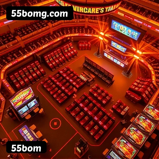 Catálogo slots 55bom mostrando top jogos Gates Olympus Sweet Bonanza Fortune Tiger Big Bass volatilidade RTP